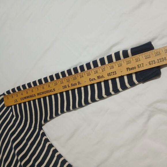 GAP Medium 100% Cotton Mock-Neck Blue/Cream Striped Tunic Sweater Ribbed Cuff - Picture 10 of 13
